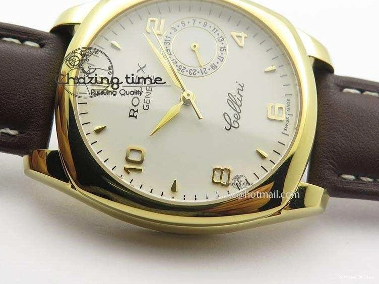 0406 Cellini Date YG White Numeral Dial On Brown Leather Strap A Affordable 3883